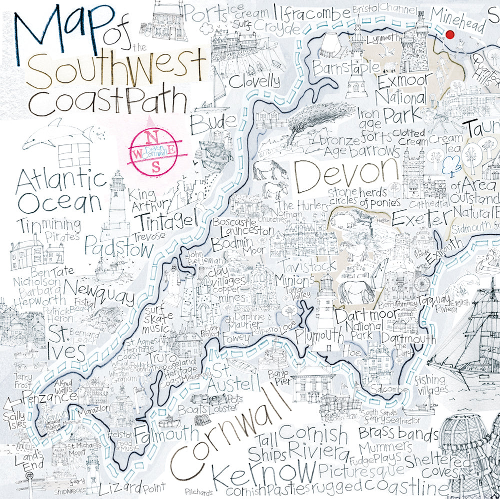 Map of Devon and Cornwall - Greetings Card