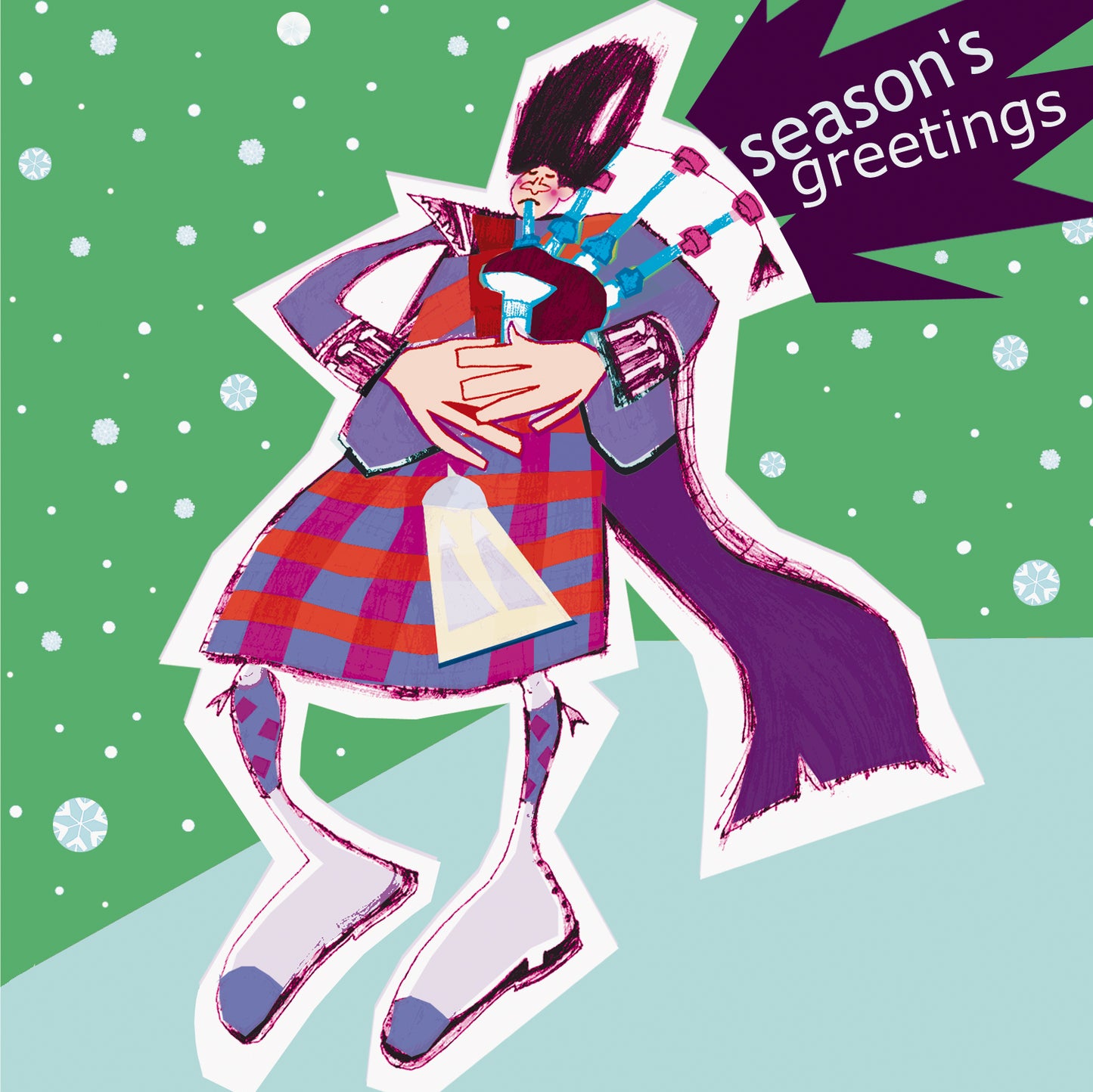 Z1 Christmas Card Scottish Piper, Season's Greetings