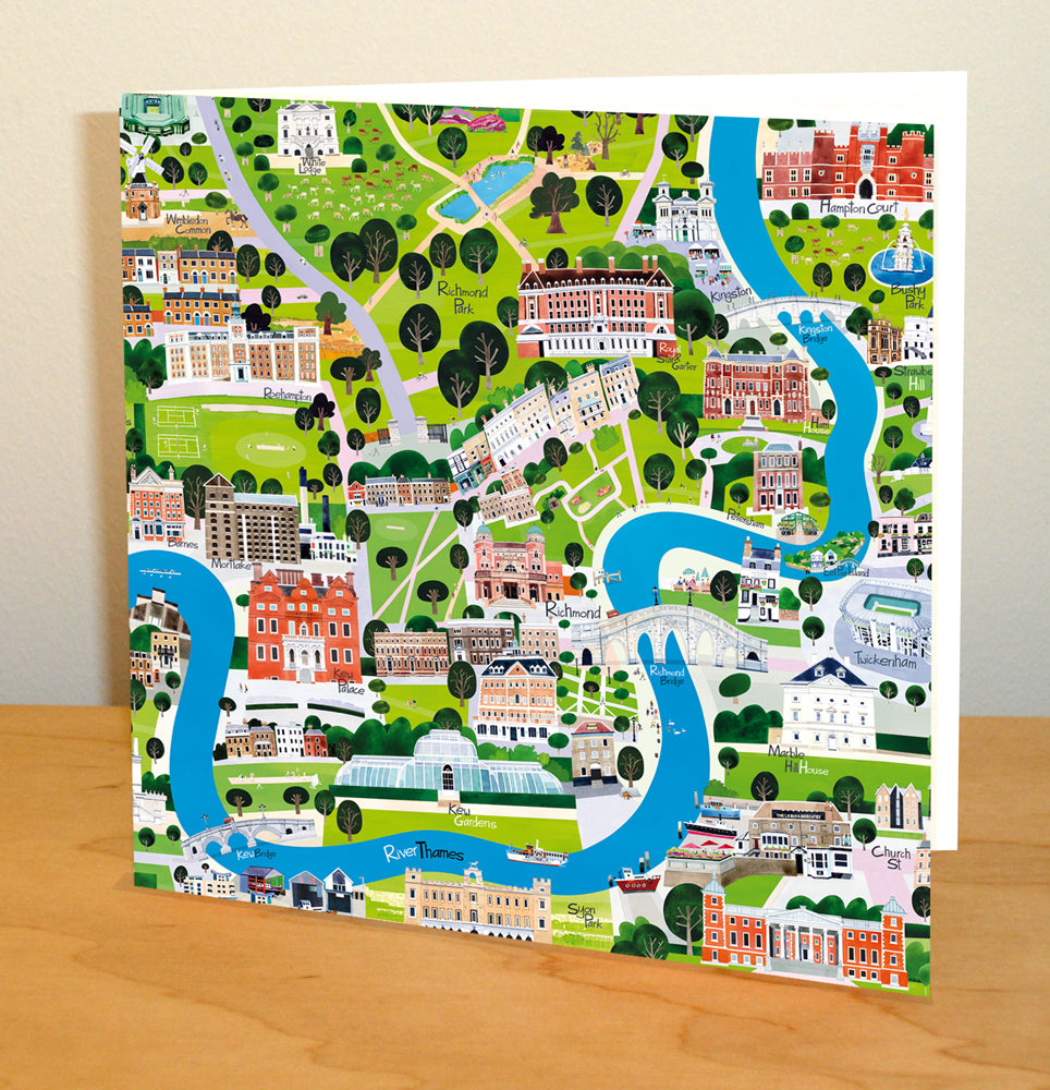 Map of River Thames, South West London Greetings Card
