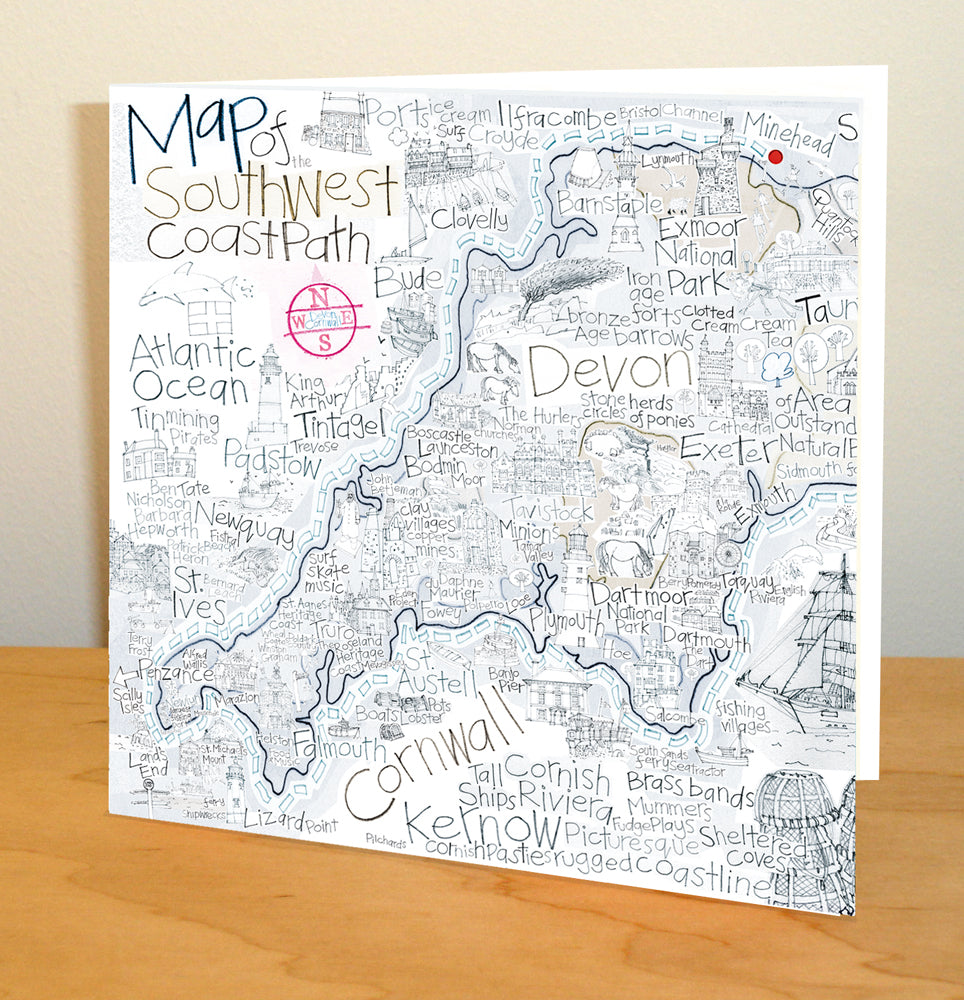 Map of Devon and Cornwall - Greetings Card