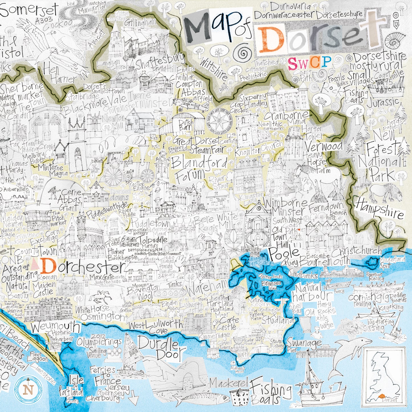 Map of Dorset - Greetings Card