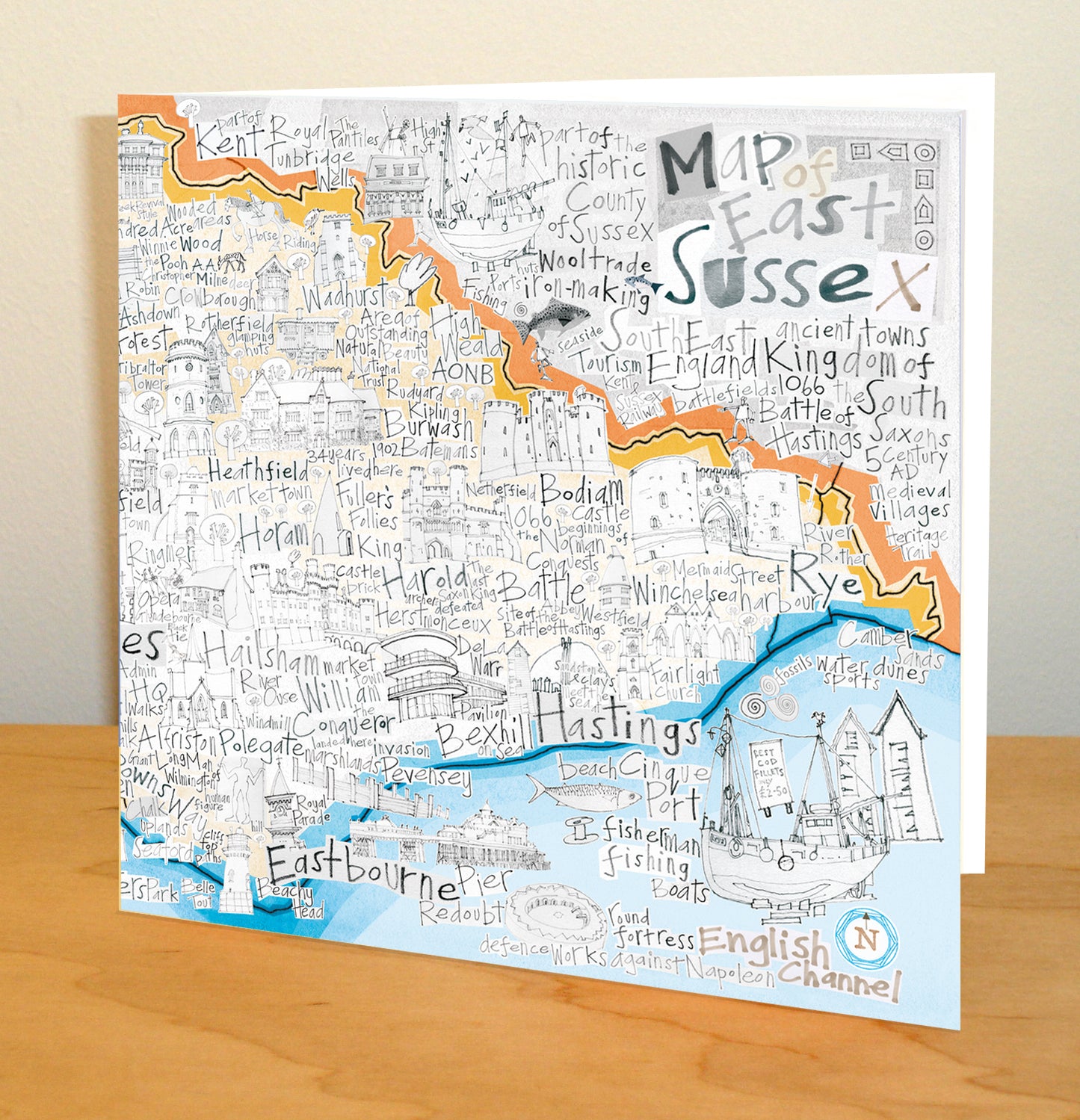 Map of East Sussex Greetings Card