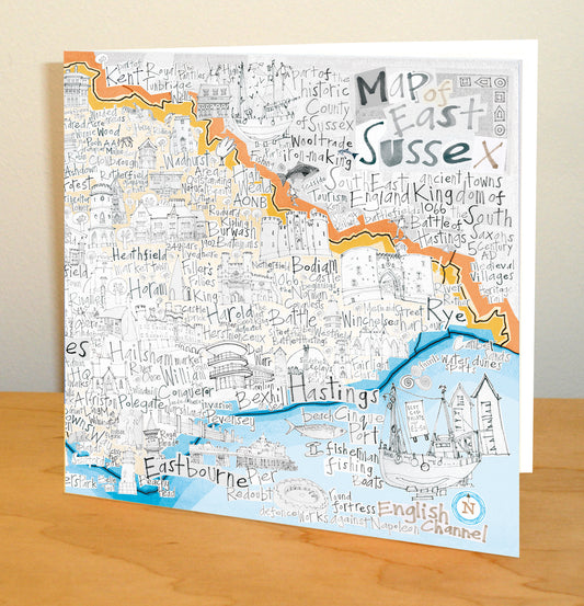 Map of East Sussex Greetings Card