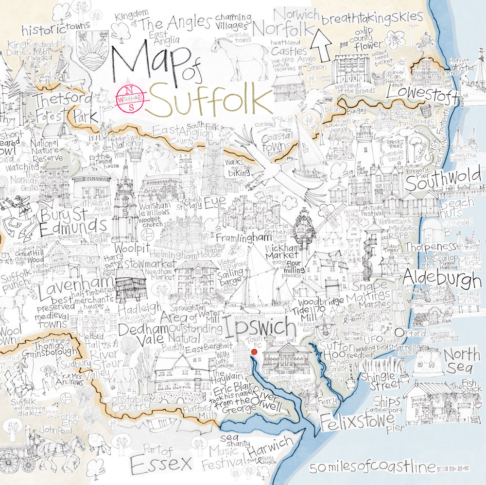 Map of Suffolk - Greetings Card