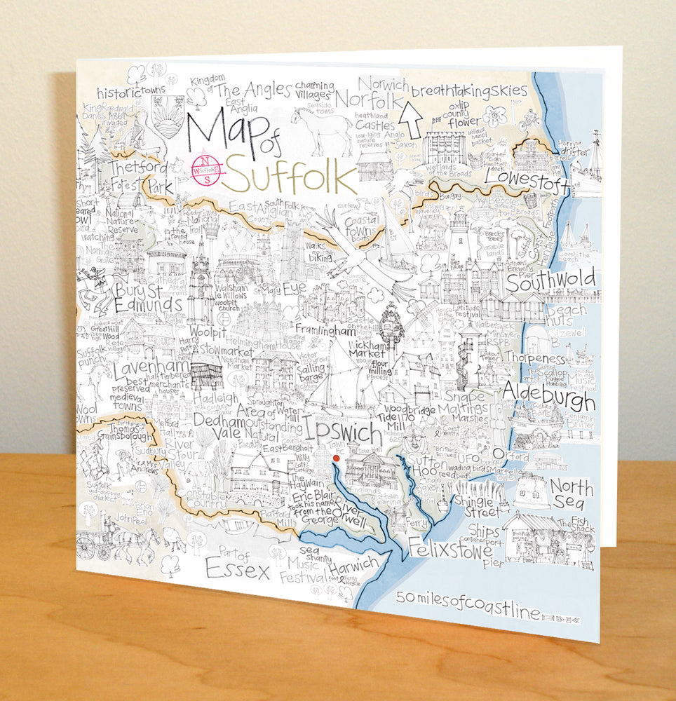 Map of Suffolk - Greetings Card