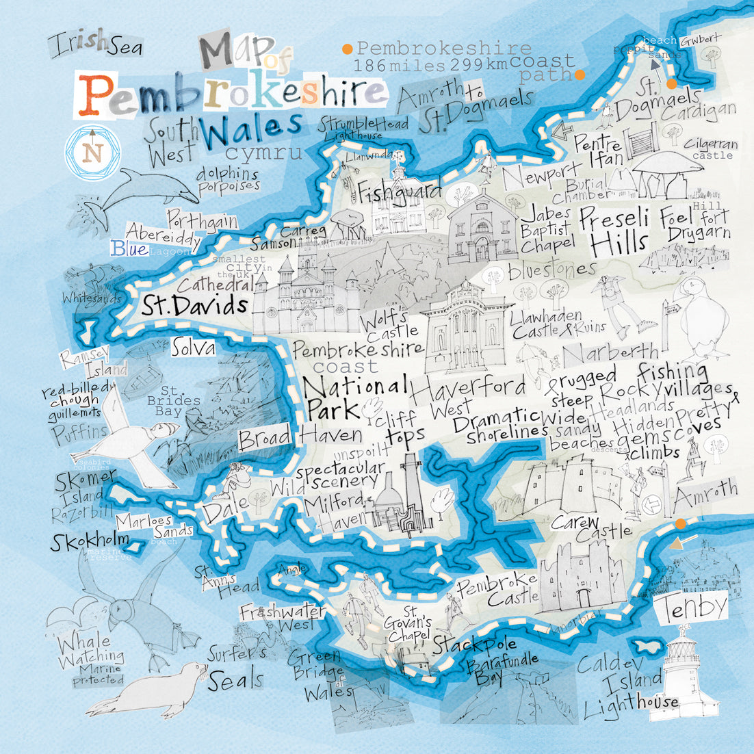 Map of Pembrokeshire Coast Path Greetings Card