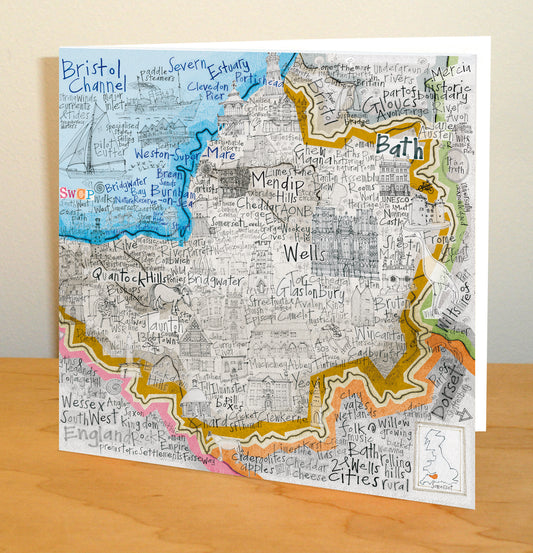Map of Somerset and Bath - Greetings Card