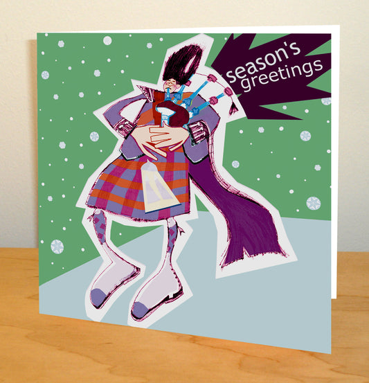 Z1 Christmas Card Scottish Piper, Season's Greetings